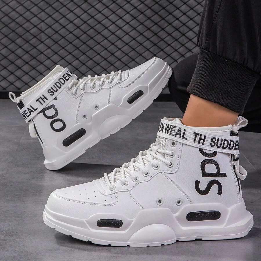 Mens Lightweight Walking Shoes Stylish High Top Shoes With Zipper Athletic Casual Sneakers For Men - 白色 - 查看 1