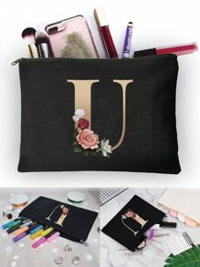 化妝包女士化妝包皮夾姓名縮寫U字母圖案洗漱用品收納小袋婚禮派對洗漱包拉鍊手機錢包筆袋製作包手拿包伴娘製作小袋洗漱用品收納盒包化妝品殼套老師禮物