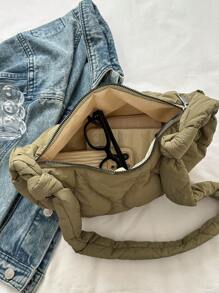 Baobao女新款韩版小众设计单肩斜挎包羽绒包大容量菱格饺子包 - 綠色 - 查看 6