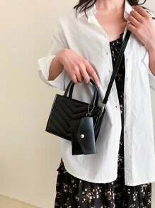 Bộ 2 túi xách thời trang cho mẹ và con gái Mini Crease Tote & Túi đeo chéo dành cho nữ - màu đen - Xem 7