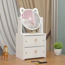 化妝品收納盒,大容量化妝海綿筒,防塵化妝刷存儲盒,雙層桌面抽屜可供家具收納使用 - 白色 - 查看 2