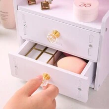 化妝品收納盒,大容量化妝海綿筒,防塵化妝刷存儲盒,雙層桌面抽屜可供家具收納使用 - 白色 - 查看 7