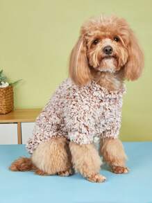 1入厚實純色保暖毛絨絨寵物連帽衣,適用於貓狗 - 摩卡棕 - 查看 2