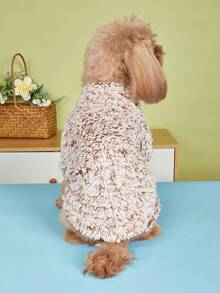 1入厚實純色保暖毛絨絨寵物連帽衣,適用於貓狗 - 摩卡棕 - 查看 3