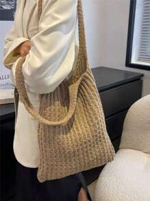 Vacation Crochet Bag For Summer - Khaki - View 2