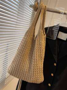 Vacation Crochet Bag For Summer - Khaki - View 5