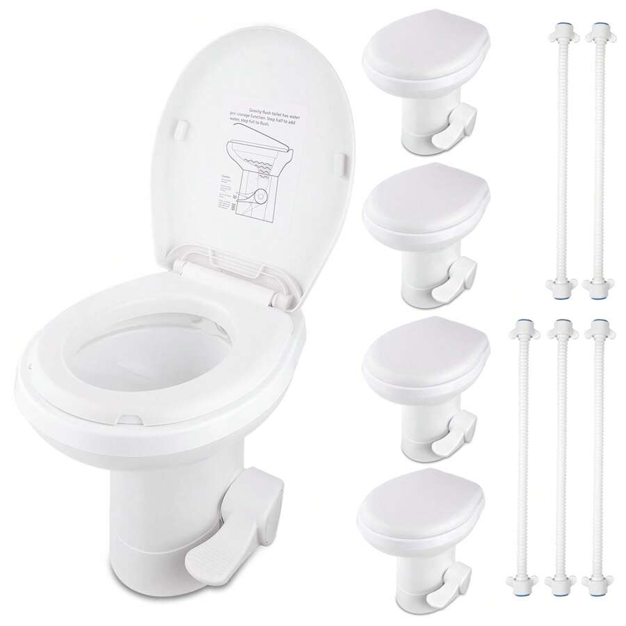 Gravity Flush Toilet RV Toilet Foot Pedal Flush HDPE 20" High Profile