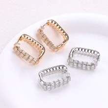 Full Rhinestone Ear Studs, Simple & Fairy Geometric Style Copper Earrings, 2023 New Stone Ear Jewelry, Light Luxury