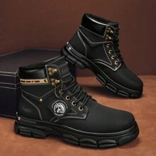 高筒摩托車靴,帶有真實拉鍊口袋,英倫風格的工裝款摩托鞋,適用於多種戶外休閒裝扮 - 黑色 - 查看 4