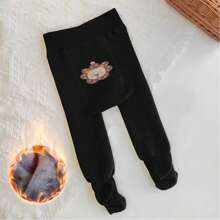 1 件加厚法蘭絨襯裡卡通動物圖案嬰幼兒女童冬季褲襪