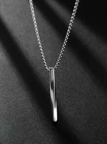 Collar con colgante de metal rectangular de moda y popular para hombres, estilo punk hip pop de acero inoxidable para regalo de joyería y para una apariencia elegante - Plateado - Ver 4