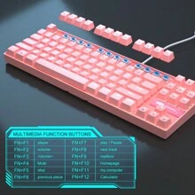 MageGee -Star 1pc Pink Mechanical Gaming Keyboard With Blue Switch Compact 87 Keys Wired LED White Backlit Computer Keyboard For Windows Laptop PC Gamer - Pink - View 6