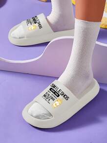 Men's Fashionable Letter Printed Slippers, Suitable For Indoor And Outdoor, At Home, Beach, River Trekking, Water Activities, Breathable, Casual, Thick And Comfortable Sole - Beige - View 1