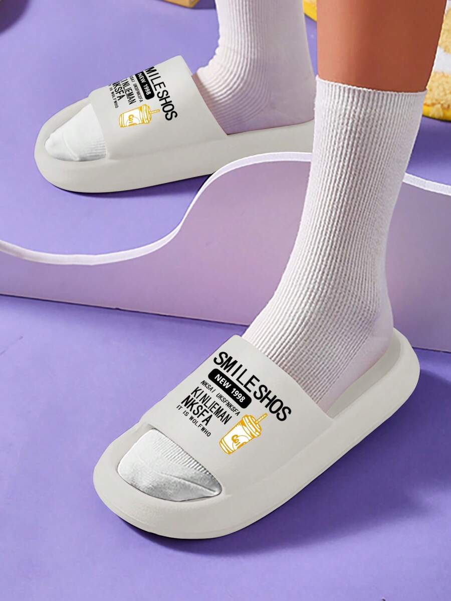 Men's Fashionable Letter Printed Slippers, Suitable For Indoor And Outdoor, At Home, Beach, River Trekking, Water Activities, Breathable, Casual, Thick And Comfortable Sole - Beige - View 1