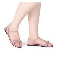 Women Flat Sandals - Màu hồng gỉ - Xem 2