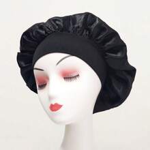 1 件透气缎面睡眠帽，适合卷发 - 女士柔软丝绸帽，带松紧带 - 让您的头发整晚保持健康和滋润，护发帽，美容化妆帽，弹性宽边睡帽 - 黑色 - 查看 1