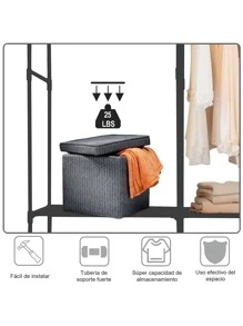 Simple Clothes Rack, Multifunction Clothes Organizer, Buildable Closet Wardrobe, Metal Closet Includes Four Floors Of Storage Space, Can Store Clothes, Hat, Shoe - الأسود - مشاهدة 7