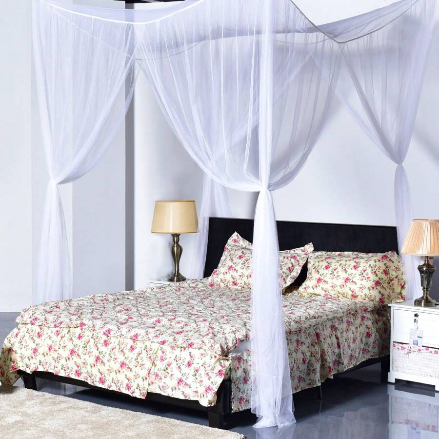 Costway White 4 Corner Post Bed Canopy Mosquito Net Full Queen King Size Netting Bedding