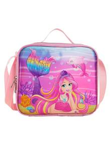 兒童pu雷射人魚午餐盒保溫軟袋小冰箱返校午餐袋,配有可愛的水瓶夾,可重複使用的小型學校和野餐用冷卻袋