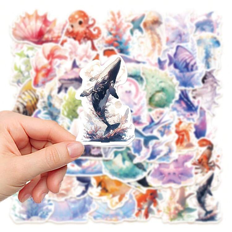 50 Piezas Pegatinas De Criaturas Oceánicas Para Cuaderno, Computadora Portátil, Diario, Funda De Teléfono, Decoración De Taza Térmica, Calcomanías Diy Impermeables - Multicolor - Añade 7