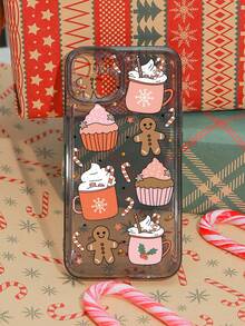 1pc Painted Christmas Gingerbread Man Printed Phone Case Compatible With Iphone - Multicolor - View 2