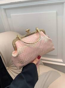 閃亮、閃光、迷人、優雅、精緻、安靜奢華1 件對比色金屬框架PU 手拿包，設計精美，非常適合晚會晚宴包，晚宴包，優雅的萊茵石水晶裝飾，適合派對女孩、女士、女士、新娘的完美選擇派對、婚禮、舞會、晚宴/宴會 送給女士的最佳禮物 - 粉色 - 查看 1