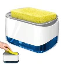 (including 1 Random Sponge) Kitchen Soap Dispenser With 2 Inch Top Pump, Sponge Nozzle And Slip-resistant Base, For Sink Dish Washing - White - View 1