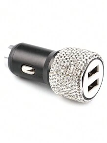 Nuevo cargador de carro USB con doble puerto y adaptador rápido con brillos, decoración de carro color rosa, accesorios de carro con estilo de diamante para interior de mujer