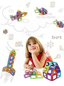 30入組大型磁力積木套裝，中性，DIY磁力建築玩具，隨機顏色，適用於學校、學生、文具、學習用品 - 彩色 - 查看 5