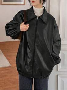 Women's Jacket With Pockets And Dropped Shoulders - Black - View 3