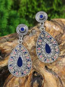 TopHanqi 12pairs Bohemian Vacation Style Geometric Round Enamel Earrings, Vintage Accessories - Multicolor - View 3