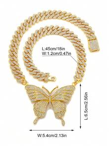 閃亮的蝴蝶項鍊吊飾閃亮的靈石吊墜項鍊項圈閃亮的舞會項鍊珠寶嘻哈項鍊女性和女孩的配飾 - 金色 - 查看 8