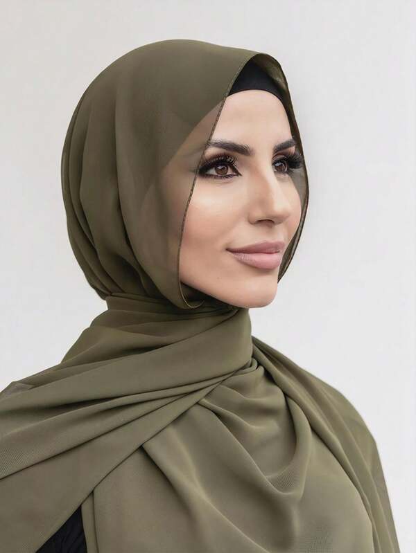 1pc Ladies' Solid Color Soft Faux Pearl Chiffon Headscarf, Casual Oblong Shawl Scarf, Suitable For Daily Use Headband Soft Hijab For Abaya Women Veil