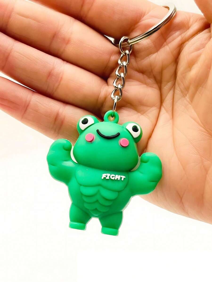 1 Pieza Llavero De Rana Con Músculos Lindo, Regalo De Estudiante De Rana De Fitness - Verde - Ver 1