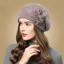 Women's Warm Knit Hat With Rabbit Fur, Korean Style Winter Ear Protection Cap For Postpartum Period - Grey - View 5