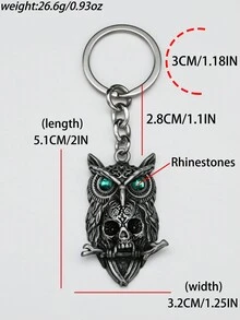 Llavero unisex con diseño de búho y calavera con diamantes de imitación brillantes - Agua verde azul - Ver 4