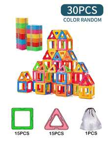 30入組大型磁力積木套裝，中性，DIY磁力建築玩具，隨機顏色，適用於學校、學生、文具、學習用品 - 彩色 - 查看 2