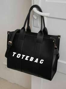 Fashion Personalized Letter Print Large Capacity Women's Pu Tote Bag Versatile Commute/Outing Crossbody Bag - Black - View 7