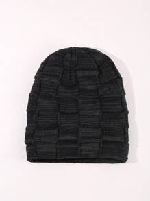 一件装黑色保暖内衬无檐便帽女士冬季保暖帽针织宽松厚帽 - 黑色 - 查看 3