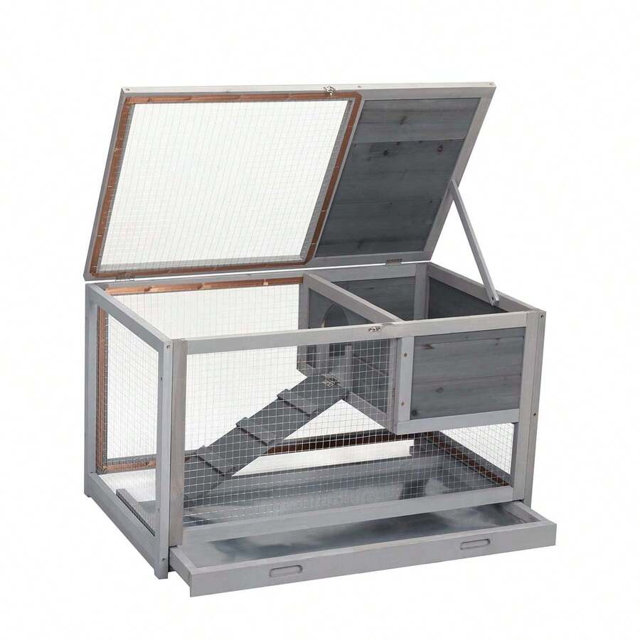 2story Wooden Rabbit Cage, Bunny Hutch with Ladder, Openable Roof and