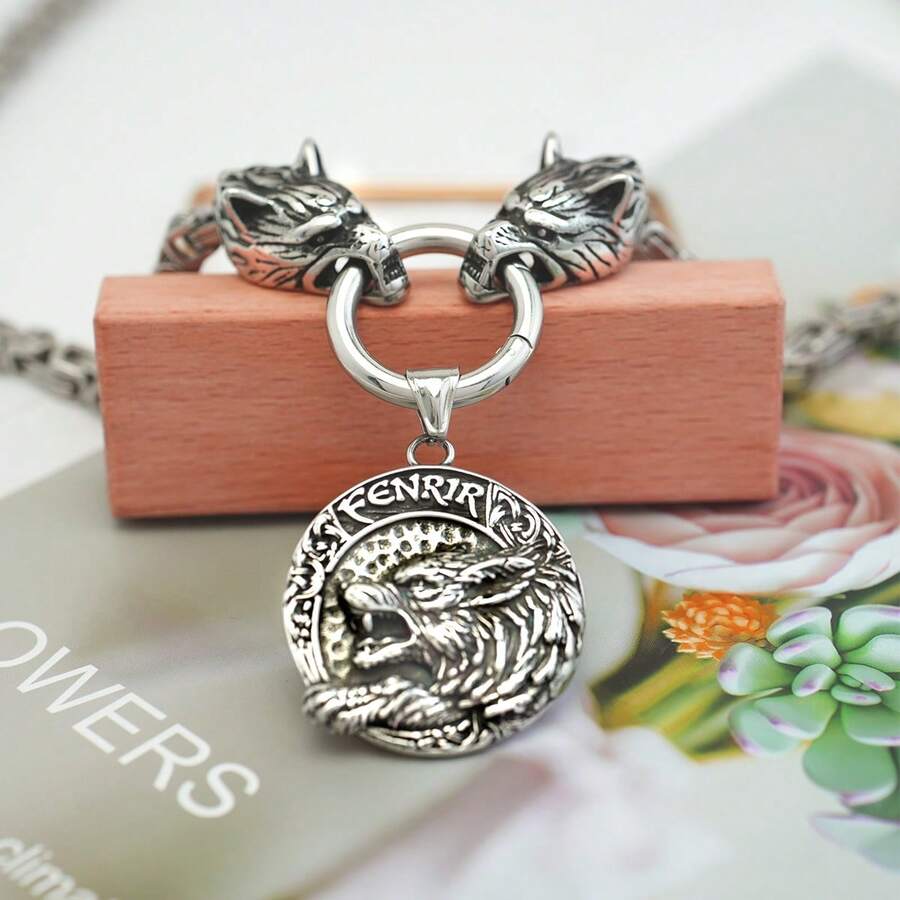 1入組時尚男士不銹鋼狼頭吊墜項鍊,偉大適用於生日禮物和日常穿著