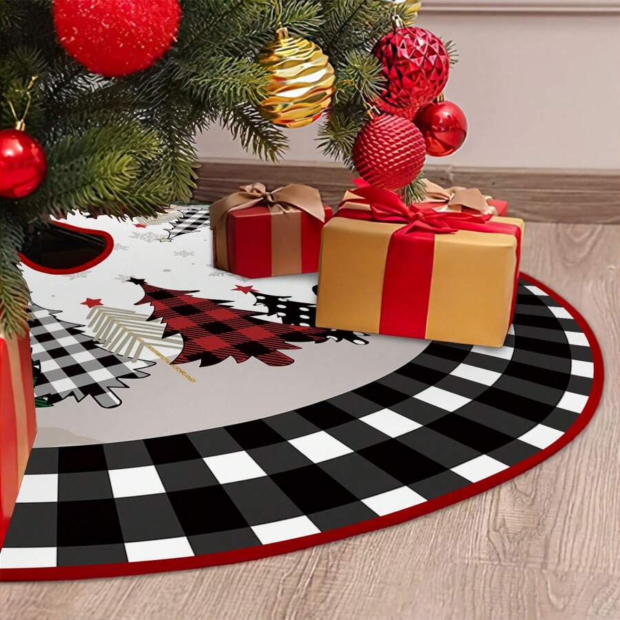 1 Miếng Váy cây thông Noel Với Đen & Trắng Họa tiết Lưới , Bông tuyết , Tiếng Anh In thư , Lễ hội Nhà Đồ trang trí - Nhiều màu - Xem 1