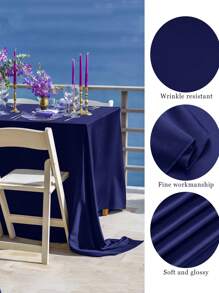 1pc Burgundy/Gold/Silver/Purple/Black/Green Simulated Silk Rectangle Tablecloth/Table Runner For Wedding, Party, Gathering, Restaurant - Navy Blue - View 3