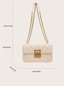 時尚新款方形鏈條單色女士手提包 - 米色 - 查看 3