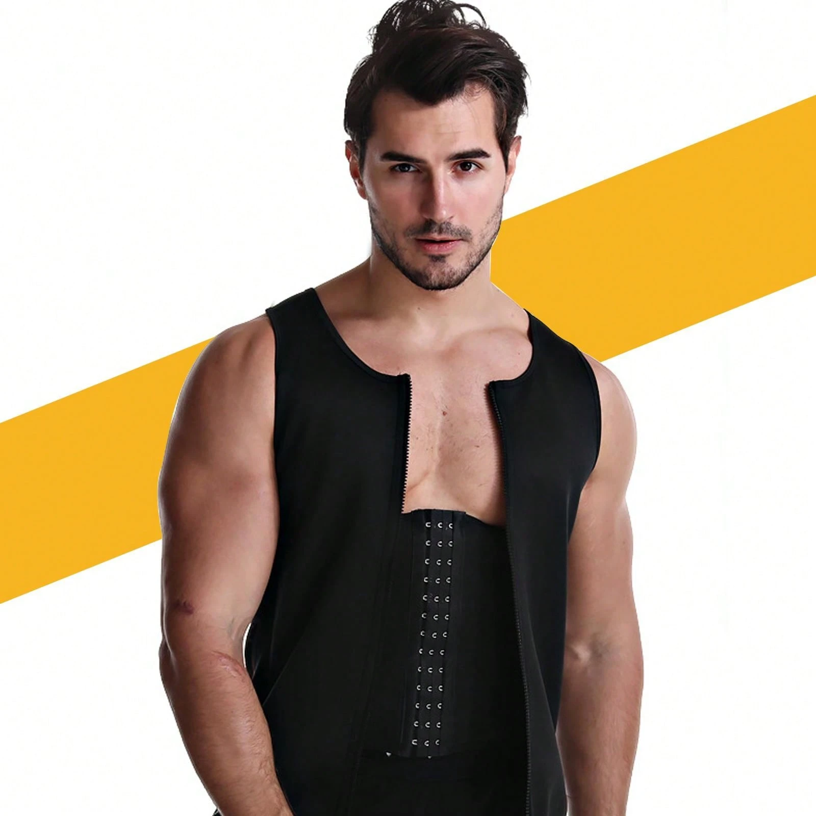 Men's Compression Tank Top With Zipper And Triple Row Hooks For