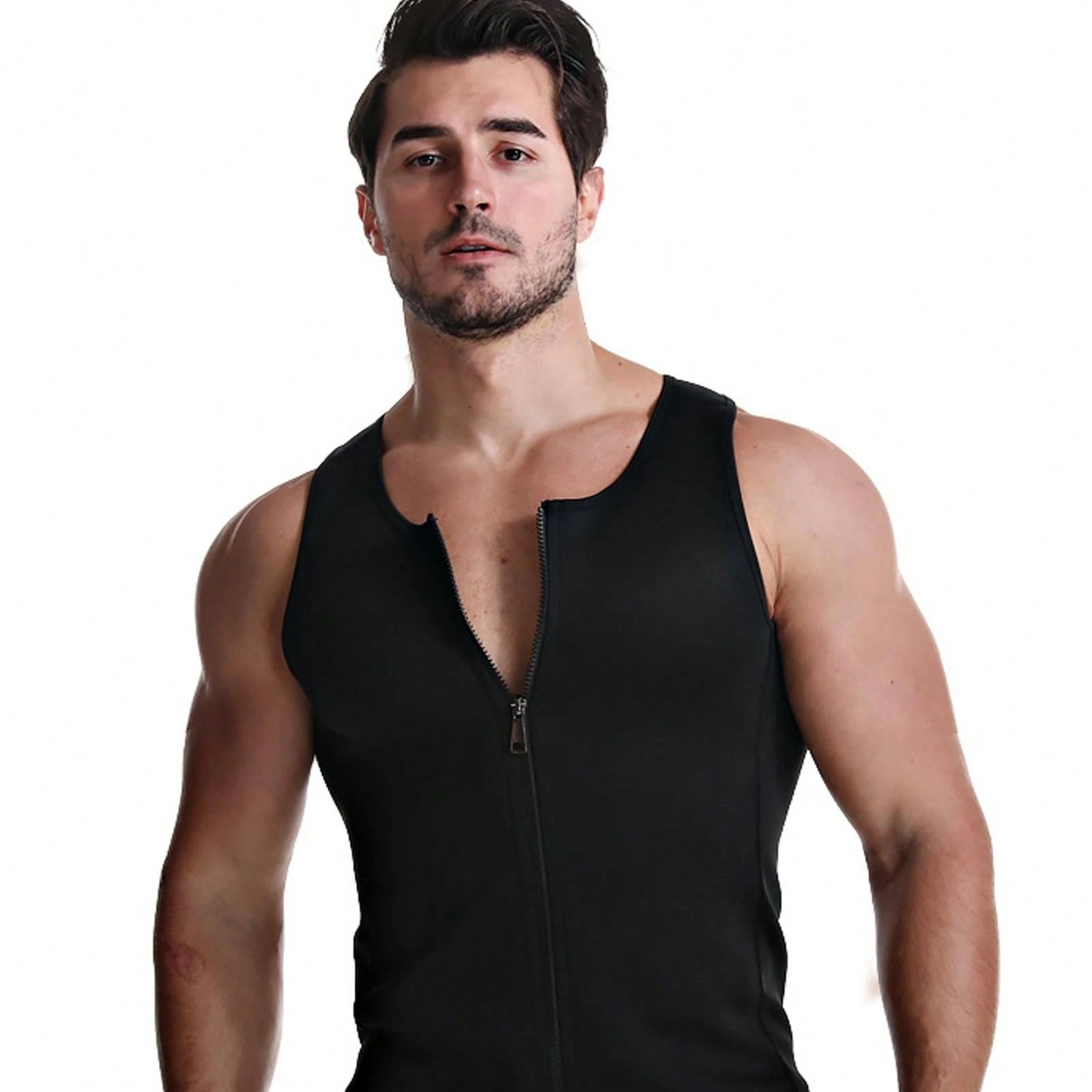 Men's Compression Tank Top With Zipper And Triple Row Hooks For