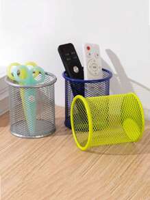 1個彩色金屬網格筆筒,圓形設計,空心設計,適用於學生和辦公室桌面組織