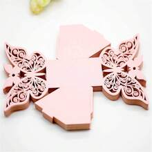 50入組/袋粉紅色和白色蝴蝶激光切割糖果和巧克力禮盒帶絲帶,完美適用於婚禮、生日、慶祝、聖誕、萬聖節、周年慶祝活動裝飾和餅乾包裝