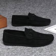 1 双舒适男士休闲乐福鞋，软底一脚蹬船鞋，时尚韩版透气运动鞋，适合年轻人 - 黑色 - 查看 5