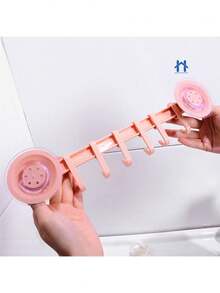 Multipurpose Support With 6 Hooks And 2 Strong Suction Cups For Wall Or Tile - 藕粉色 - 查看 3